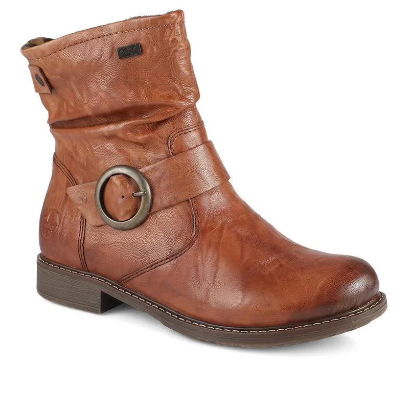 Rieker Wide Fit Buckle Detail Slouch Ankle Boots - RKR44500 / 329 727 - Tan