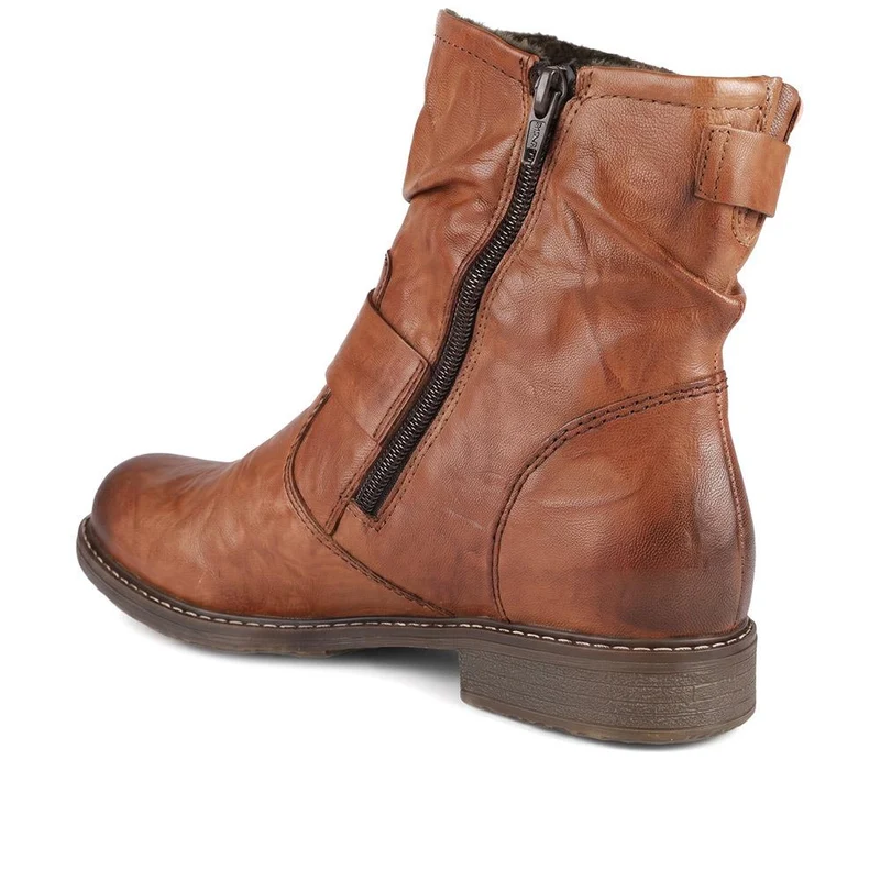 Rieker Wide Fit Buckle Detail Slouch Ankle Boots - RKR44500 / 329 727 - Tan