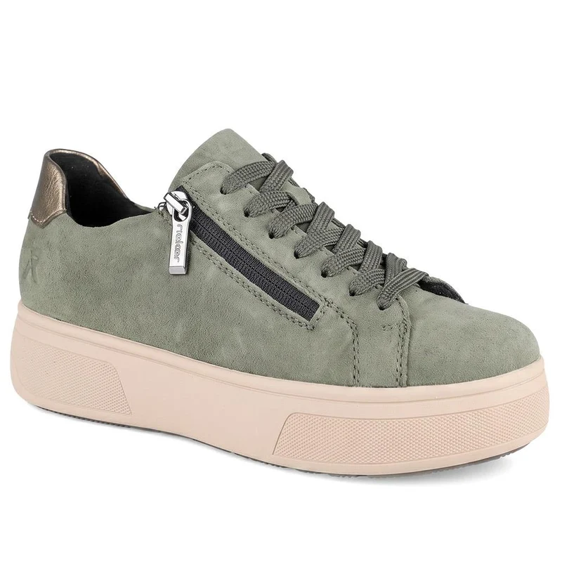 Rieker Leather Zip & Lace Platform Trainers - RKR43539 / 328 768