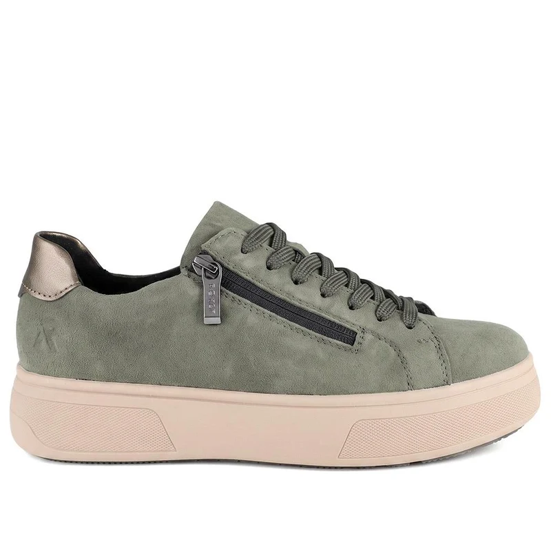 Rieker Leather Zip & Lace Platform Trainers - RKR43539 / 328 768 - Green