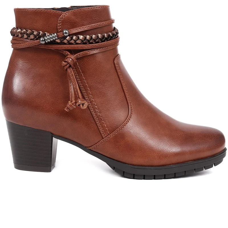 Lace-Detailed Heeled Ankle Boots - WOIL40039 / 326 351 - Tan