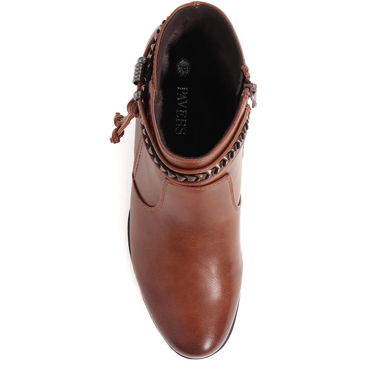 Lace-Detailed Heeled Ankle Boots - WOIL40039 / 326 351 - Tan