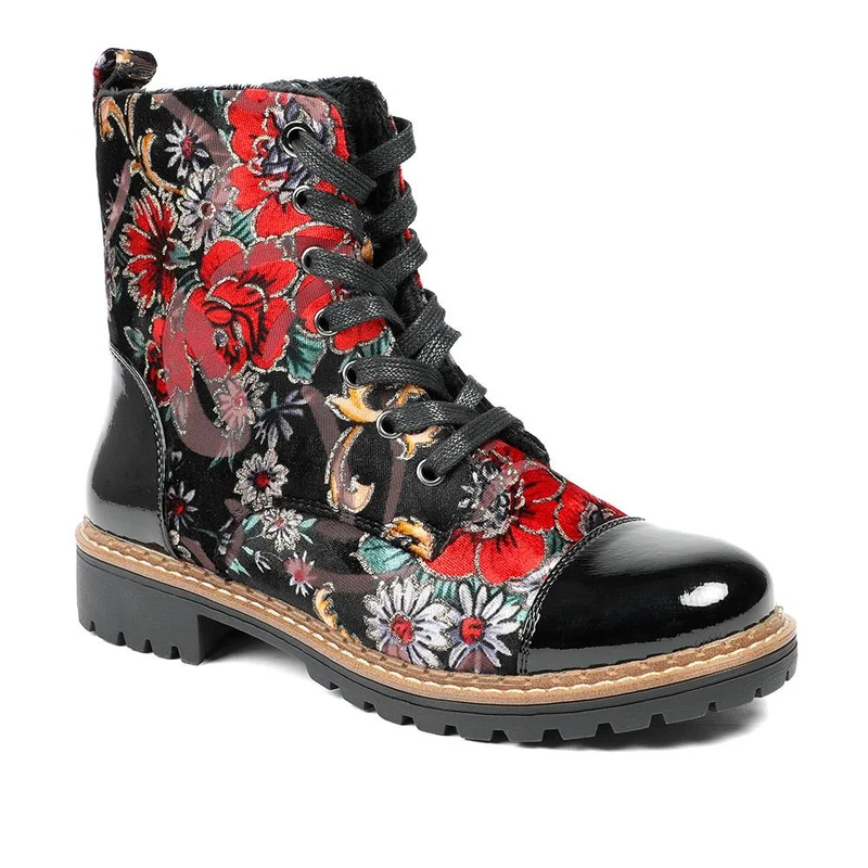 Floral Lace Up Boots - WK42012 / 328 421