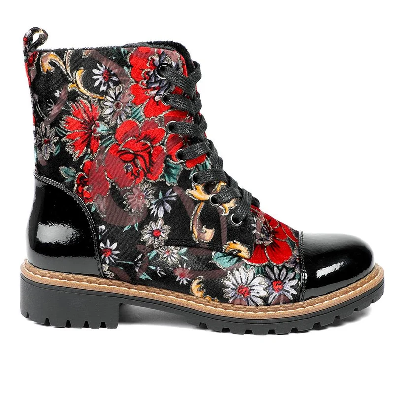 Floral Lace Up Boots - WK42012 / 328 421 - Floral