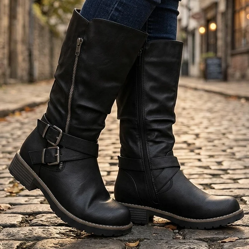 EasyFit Extra Wide Slouched Calf Length Boots - CHARLINE / 329 765 - Black