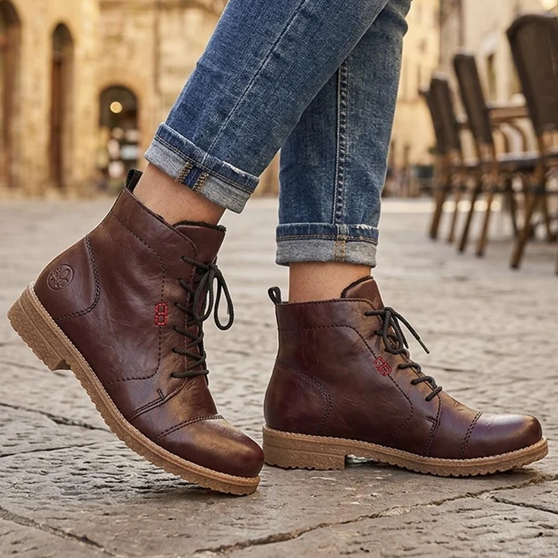 Lace-Up Ankle Boots - RKR38520 / 324 344 - Burgundy