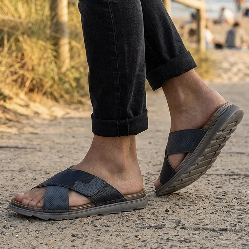 Inblu Cross Strap Slip On Mule Sandals - INB45011 / 330 793 - Blue