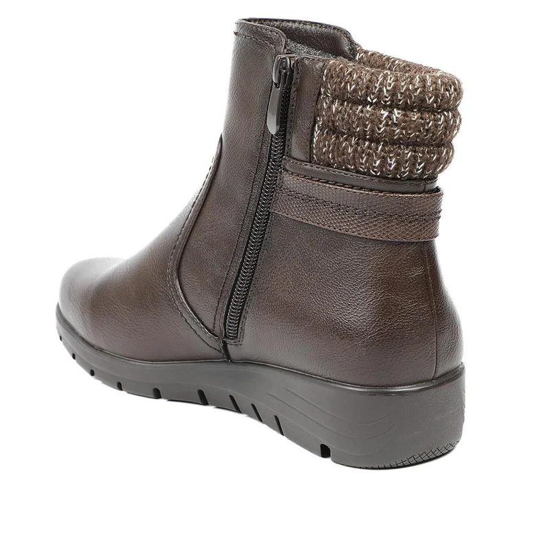 Smart Knitted Cuff Wedged Ankle Boots - WK42019 / 328 378 - Chocolate