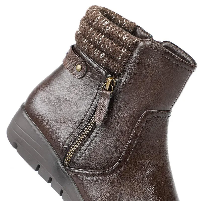Smart Knitted Cuff Wedged Ankle Boots - WK42019 / 328 378 - Chocolate
