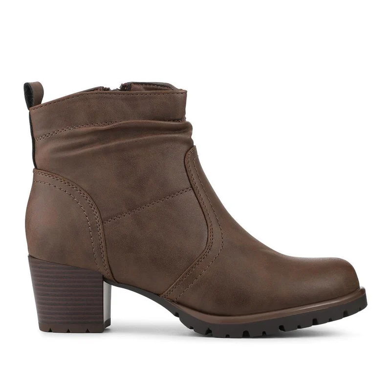 Smart Block Heel Zip Fasten Ankle Boots - WBINS42043 / 328 156 - Brown
