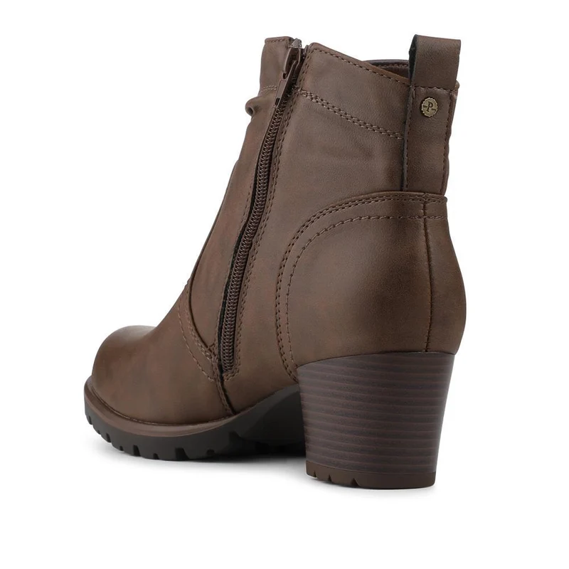 Smart Block Heel Zip Fasten Ankle Boots - WBINS42043 / 328 156 - Brown