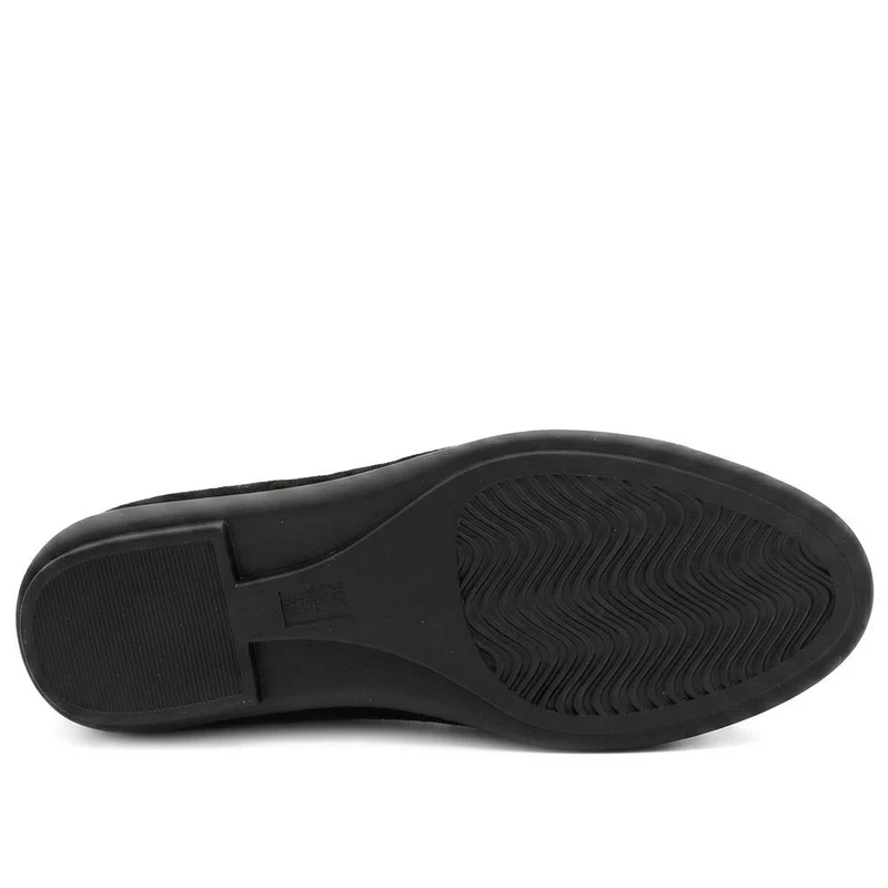 Bow Detailed Faux Suede Flat Ballet Pumps - UPSKY44000 / 329 768 - Black-Black Suede