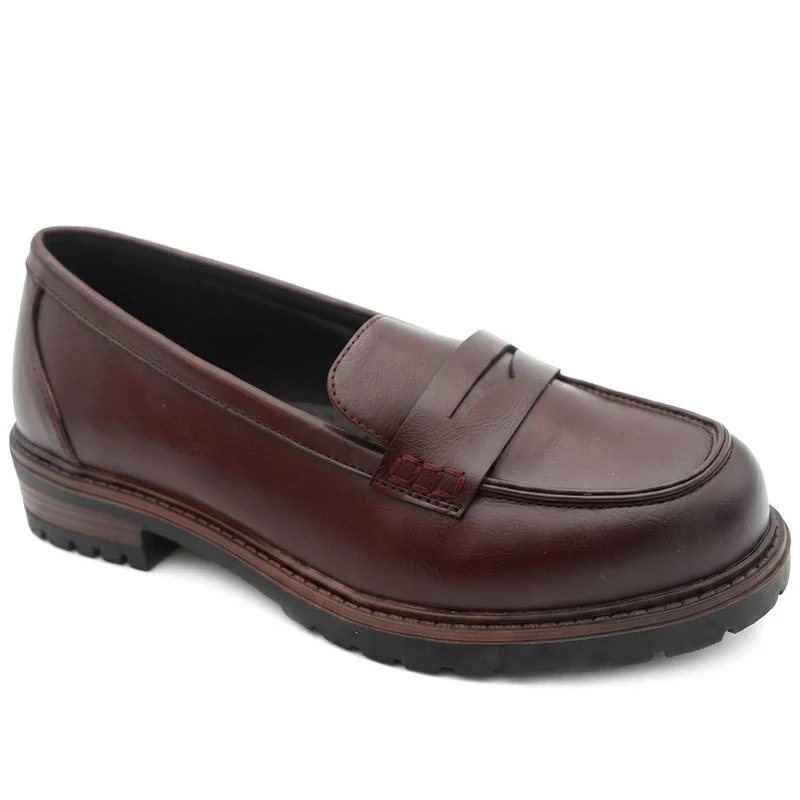 Wide Fit Chunky Sole Penny Loafers - WOIL44017 / 329 718 - Burgundy