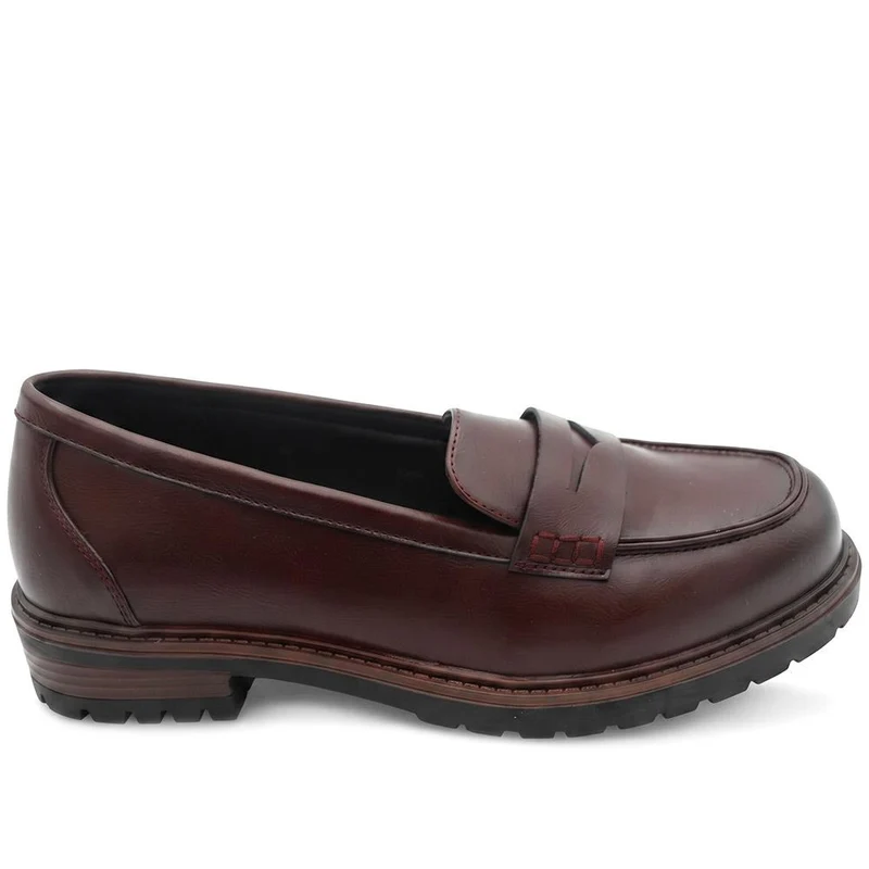 Wide Fit Chunky Sole Penny Loafers - WOIL44017 / 329 718 - Burgundy