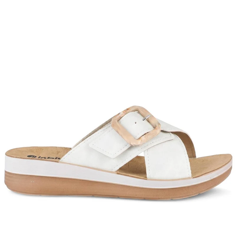 Inblu Wedge Heel Strappy Mule Sandals - INB43064 / 330 714 - White