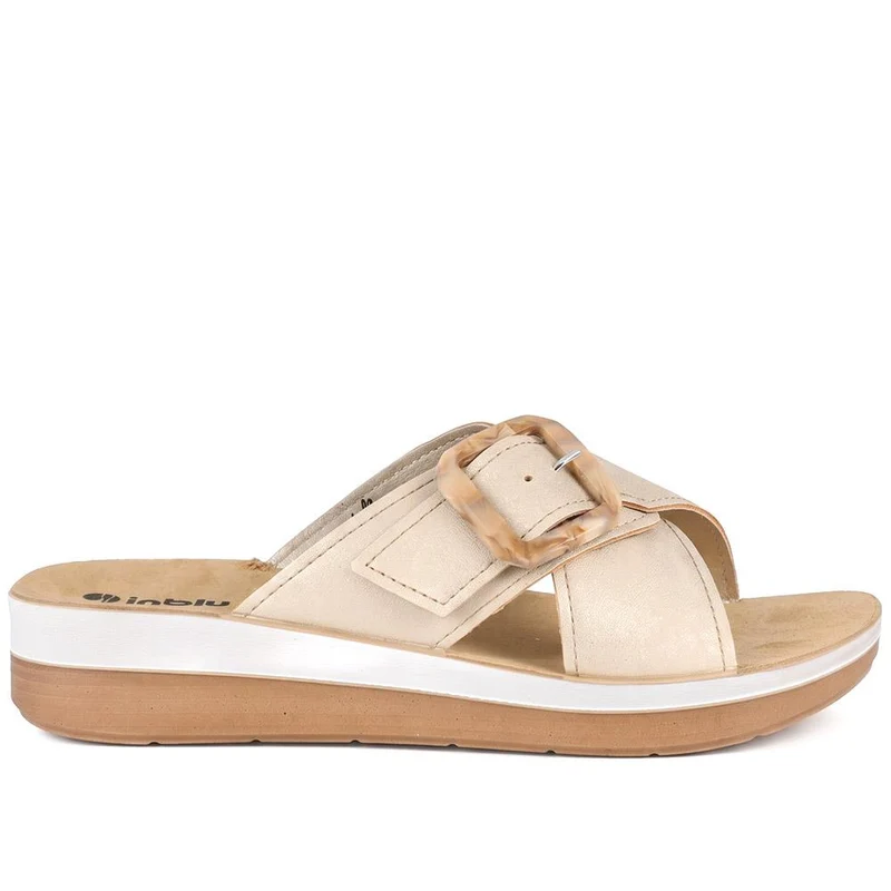 Inblu Wedge Heel Strappy Mule Sandals - INB43064 / 330 714 - Beige