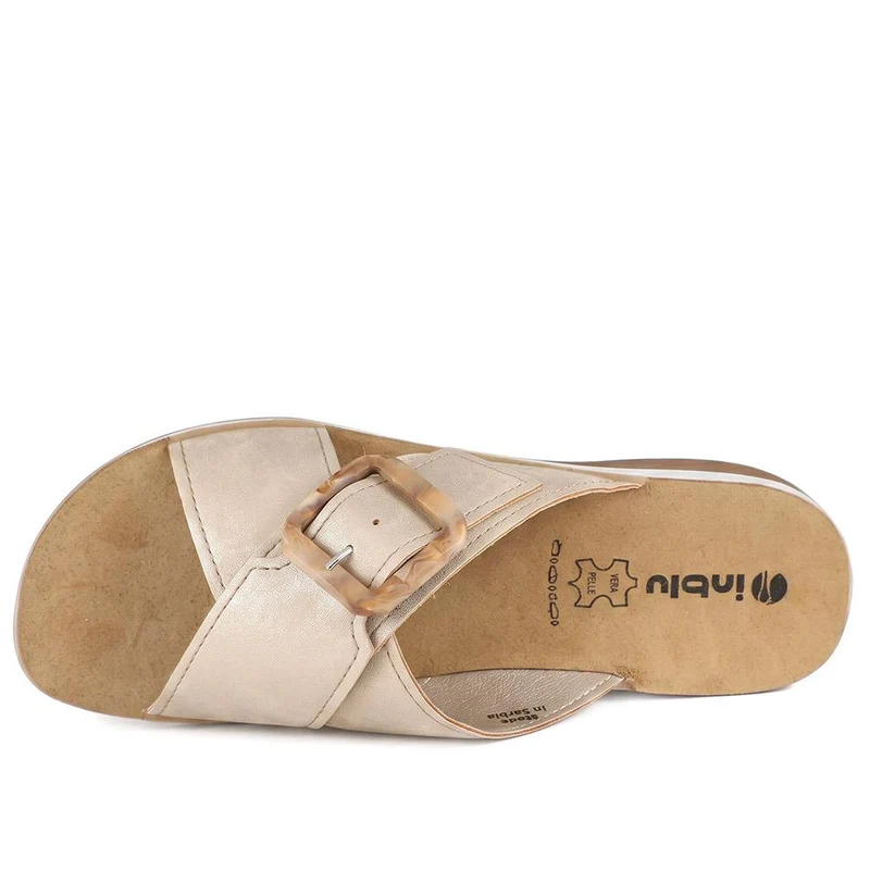 Inblu Wedge Heel Strappy Mule Sandals - INB43064 / 330 714 - Beige