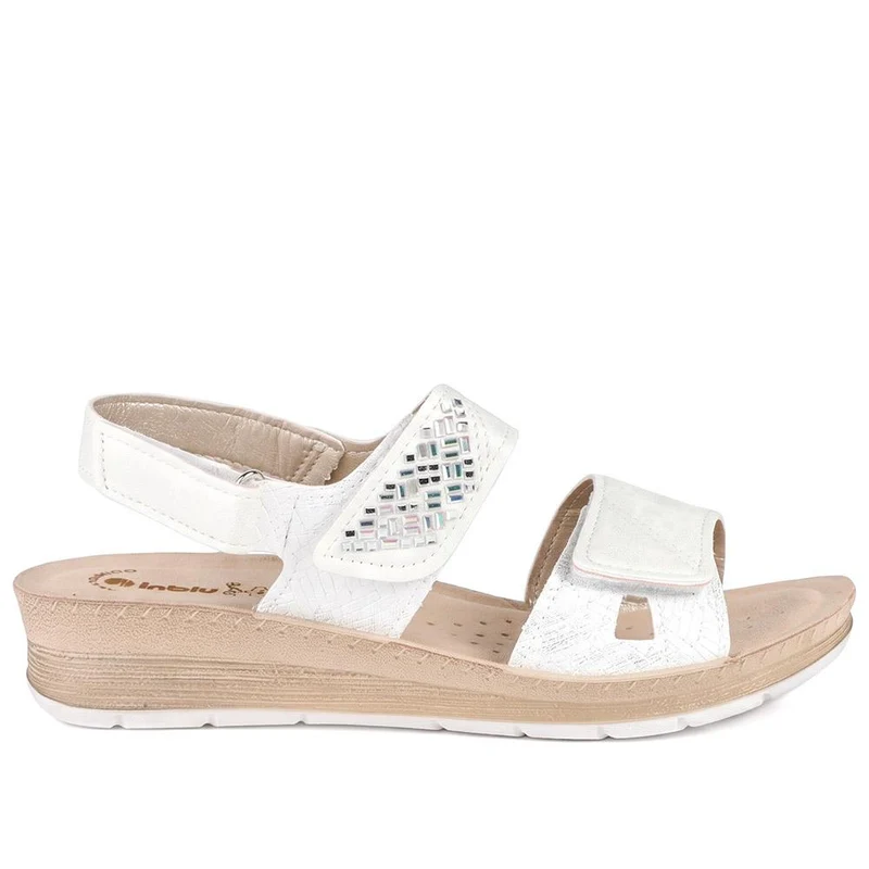 Inblu Triple Touch Fasten Wedge Heel Sandals - INB43063 / 330 713 - White