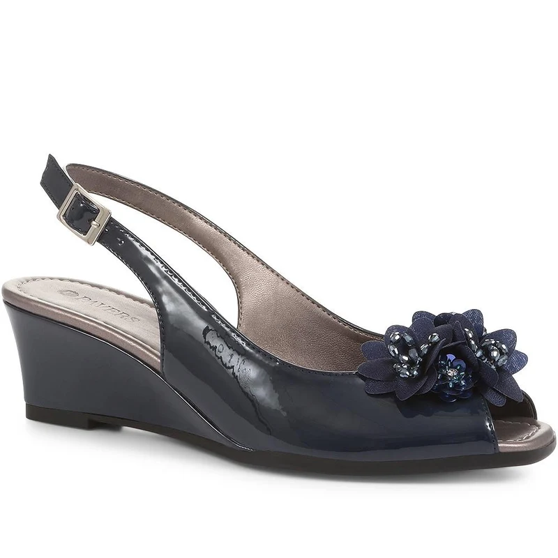 Slingback Peep-Toe Wedge Heels - HUANG35009 / 322 265 - Navy Patent