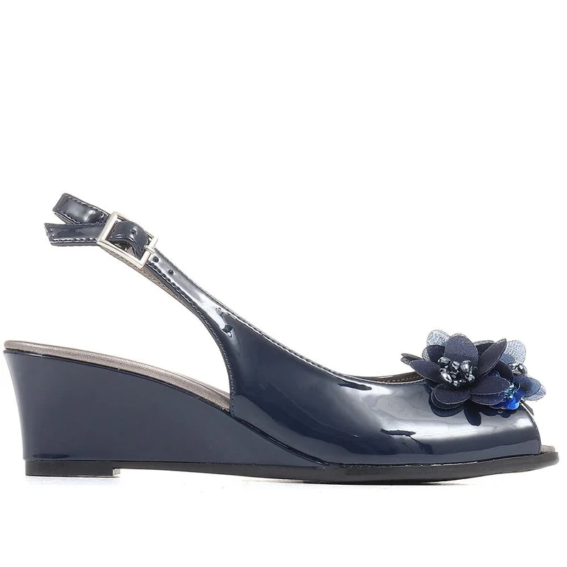 Slingback Peep-Toe Wedge Heels - HUANG35009 / 322 265 - Navy Patent