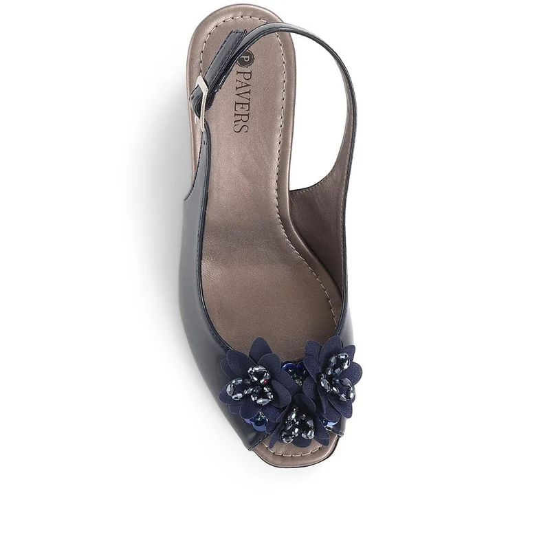 Slingback Peep-Toe Wedge Heels - HUANG35009 / 322 265 - Navy Patent