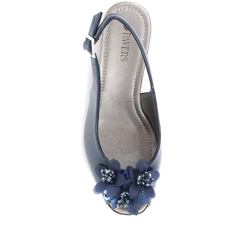 Slingback Peep-Toe Wedge Heels - HUANG35009 / 322 265 - Navy Patent