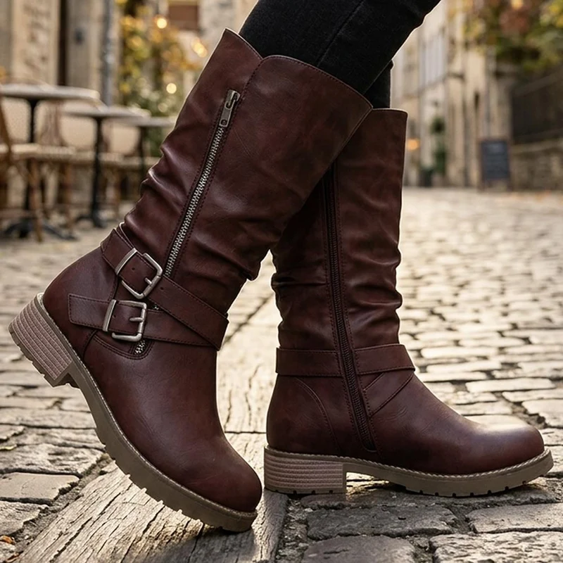 EasyFit Extra Wide Slouched Calf Length Boots - CHARLINE / 329 765 - Burgundy
