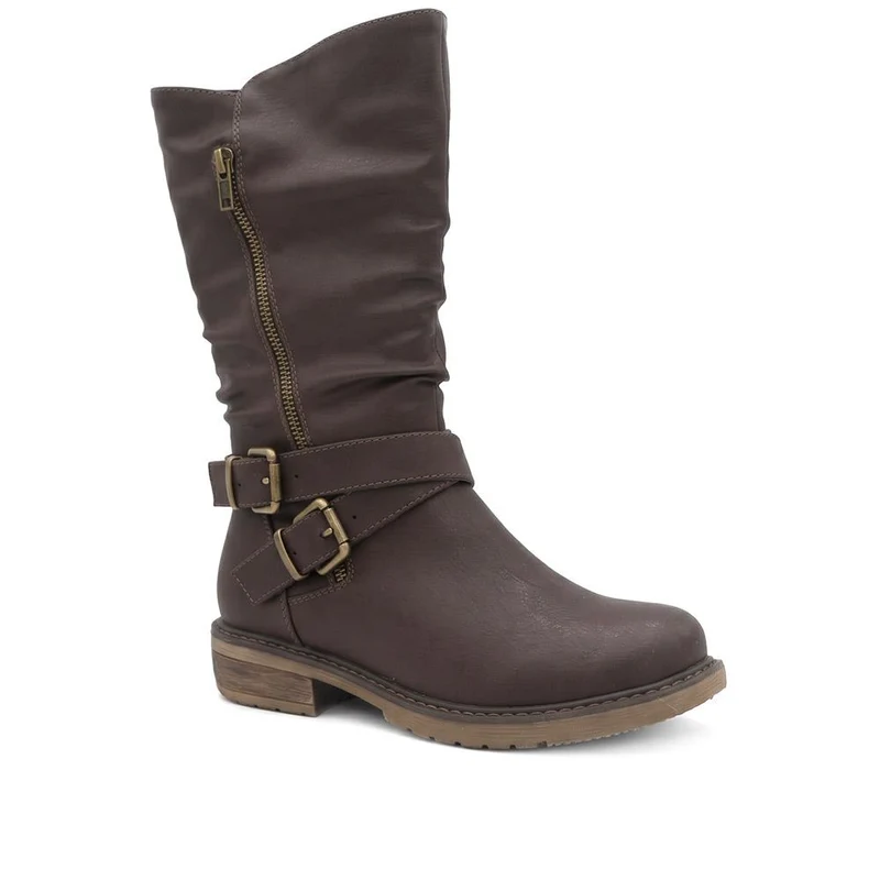 Wide Fit Zip Fasten Slouch Boots - WBINS42093 / 328 121 - Chocolate