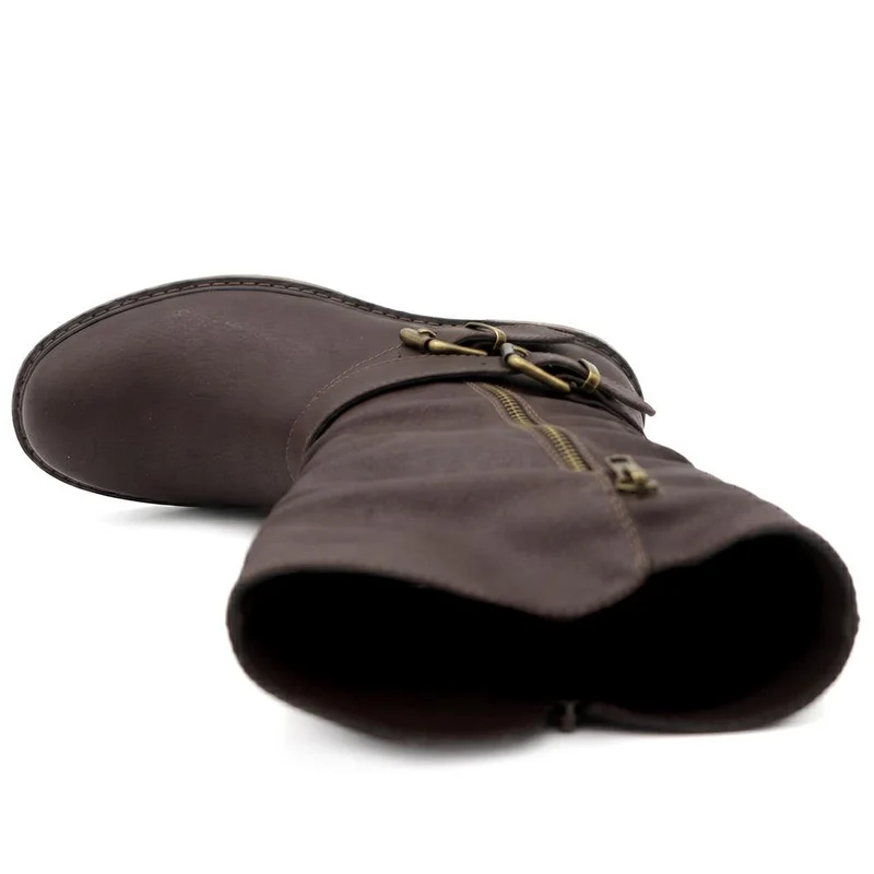 Wide Fit Zip Fasten Slouch Boots - WBINS42093 / 328 121 - Chocolate