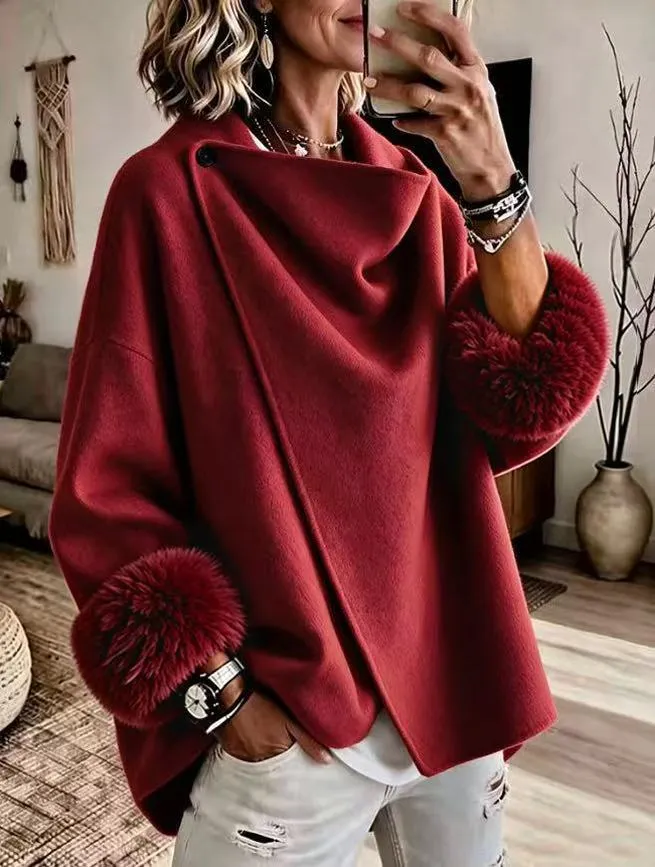 Mikila – Asymmetrische Jacke Aus Wollmischung Mit Kunstfellbesatz