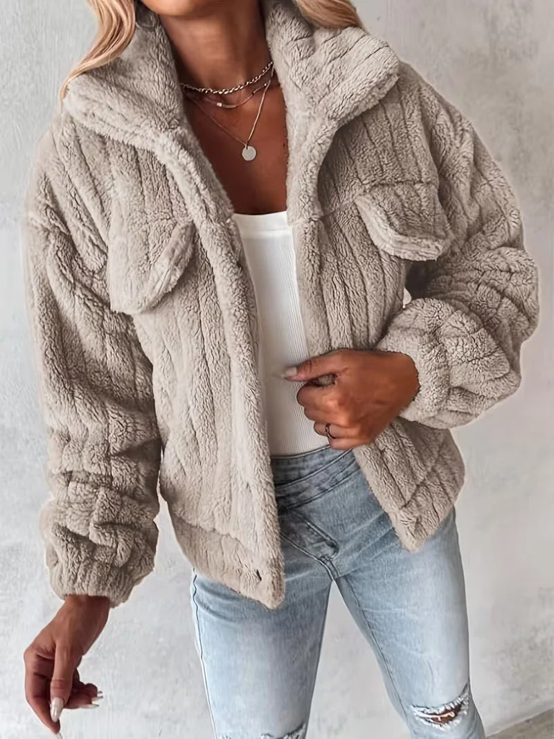 Libila – Kunstfell Jacke Mit Taschen