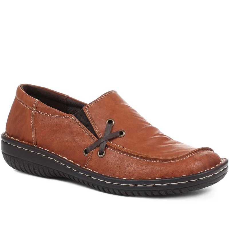 Leather Slip On Shoes - HAK32019 / 319 116 - Tan