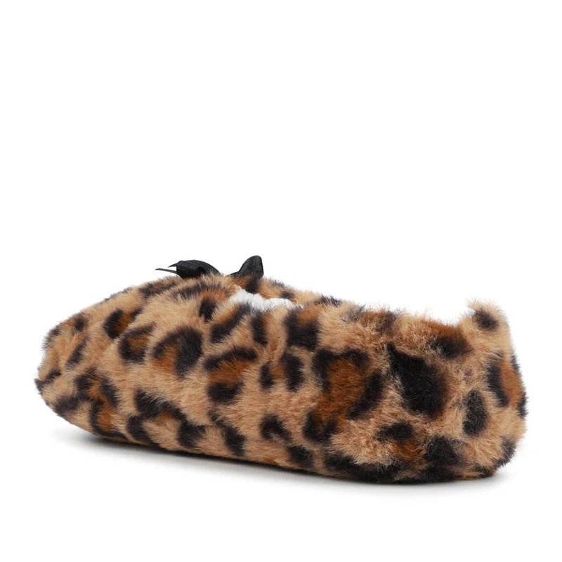 Warm Lined Slipper Socks With Bow Detail - YIWU42002 / 328 138 - Brown Leopard
