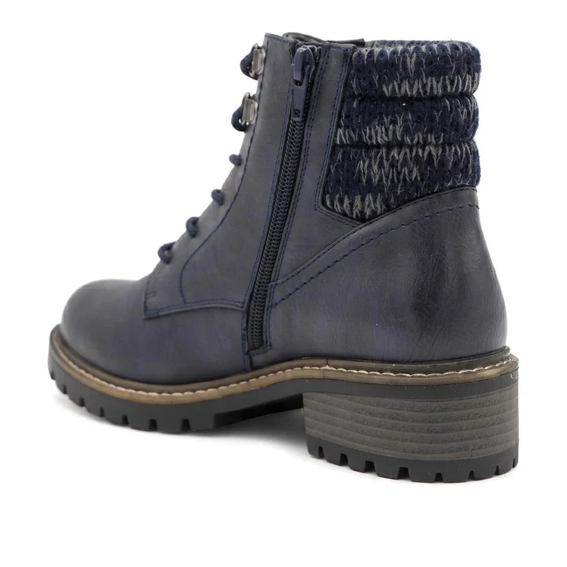 Wide Fit Knitted Cuff Lace Up Boots - LAND44006 / 329 629 - Navy