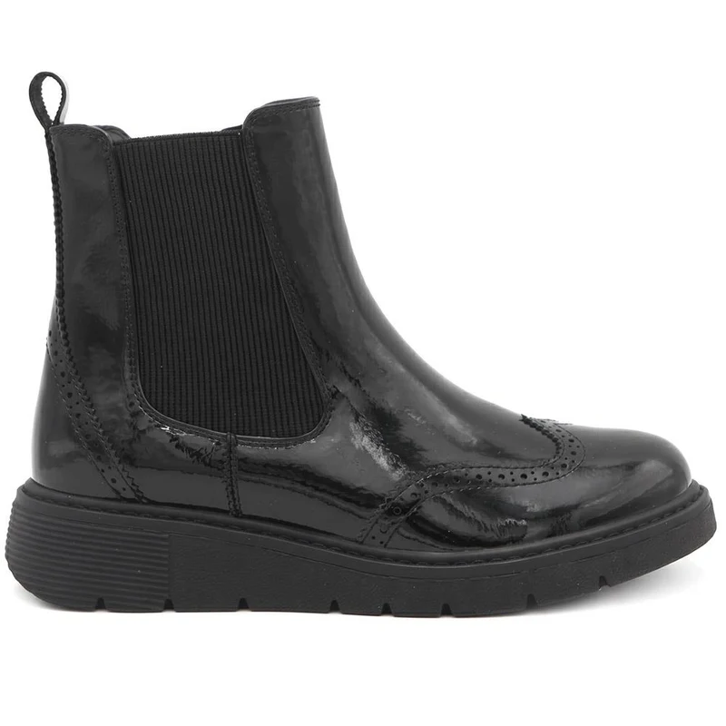 Wide Fit Wedge Heel Slip On Ankle Boots - WBINS44021 / 329 971 - Black Patent