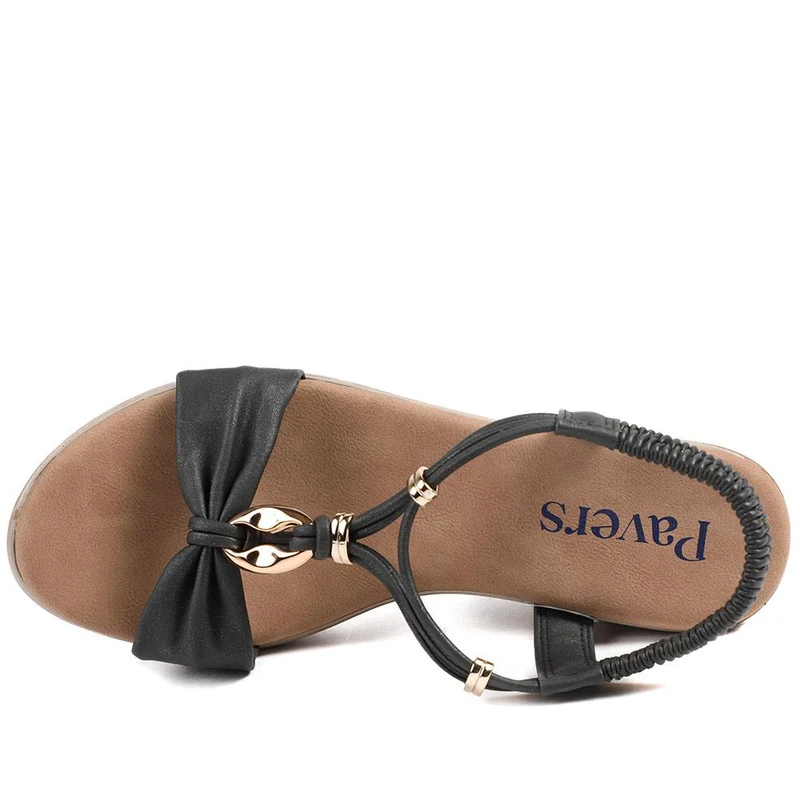 Bow Detail Wedge Slingback Sandals - BAIZH43045 / 329 116 - Black