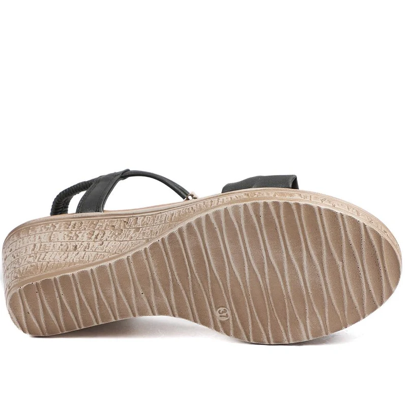 Bow Detail Wedge Slingback Sandals - BAIZH43045 / 329 116 - Black