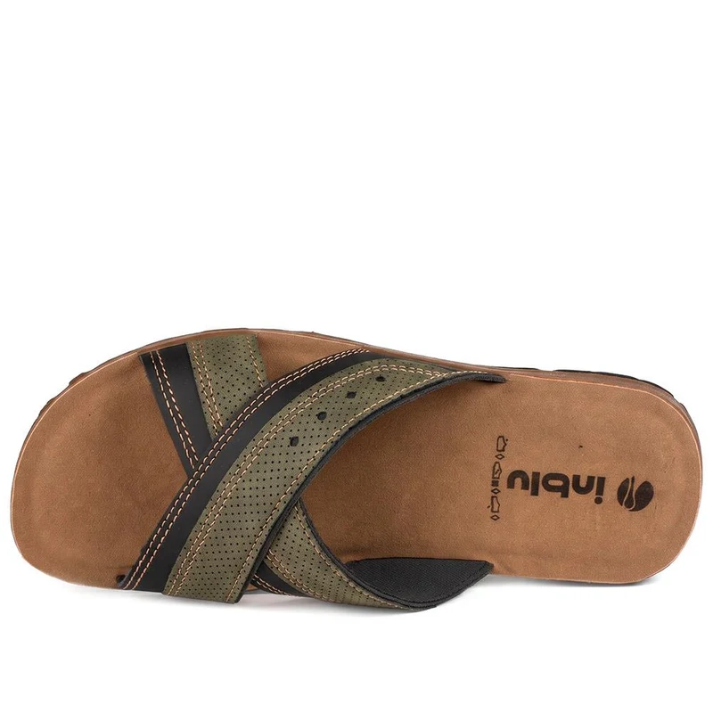 Inblu Two Tone Cross Band Mule Sandals - INB43044 / 330 338 - Olive