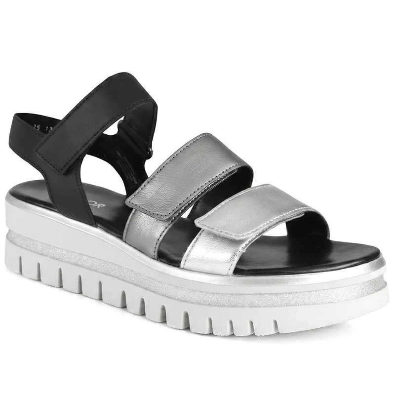 Gabor Triple Adjustable Strap Wedge Sandals - GABC43509 / 330 407 - Black-Silver