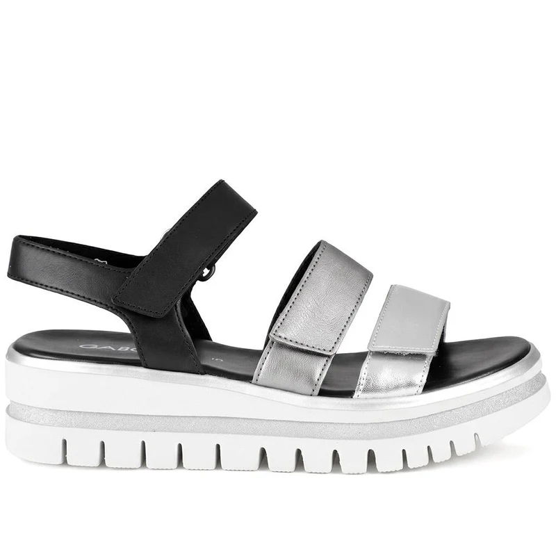 Gabor Triple Adjustable Strap Wedge Sandals - GABC43509 / 330 407 - Black-Silver