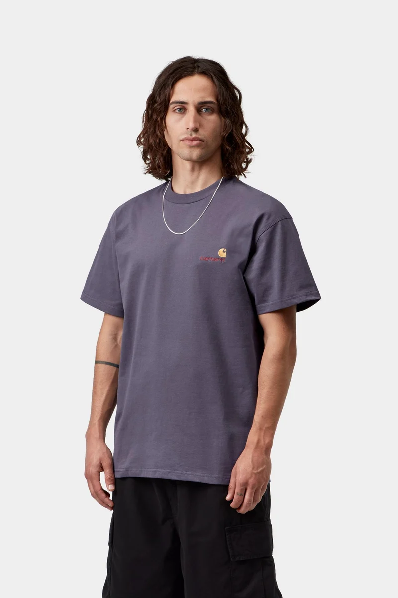 Carhartt WIP Herren Kurzarm American Script T-Shirt | Schattiges Lila