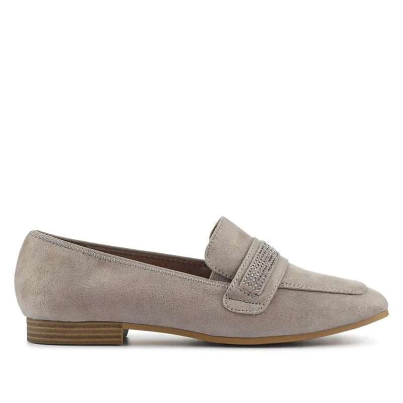 Embellished Block-Heeled Moccasins - PLAN41000 / 326 852 - Grey