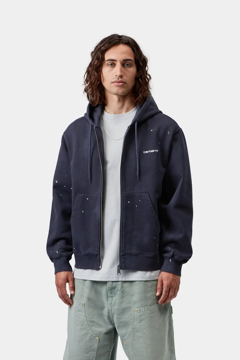 Carhartt WIP Malerjacke mit Kapuze für Herren | Dunkelblauer Destroyed-Wash-Spritzer