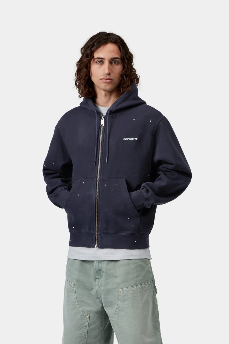 Carhartt WIP Malerjacke mit Kapuze für Herren | Dunkelblauer Destroyed-Wash-Spritzer
