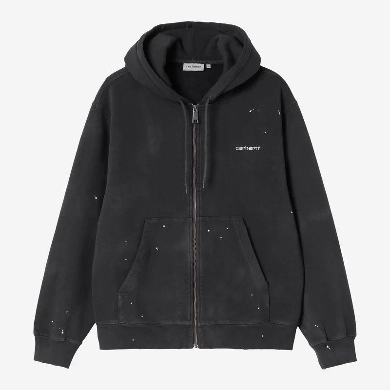 Carhartt WIP Herren-Malerjacke mit Kapuze | Schwarzer Destroyed-Wash-Spritzer