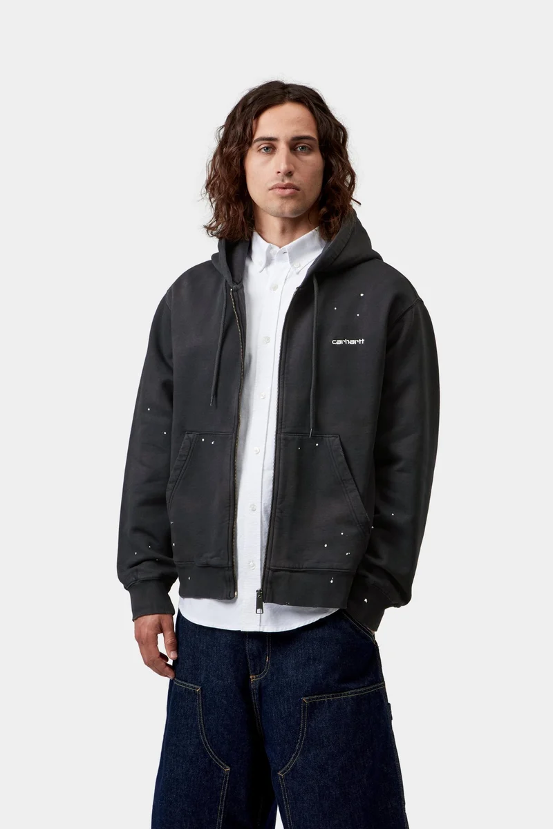 Carhartt WIP Herren-Malerjacke mit Kapuze | Schwarzer Destroyed-Wash-Spritzer