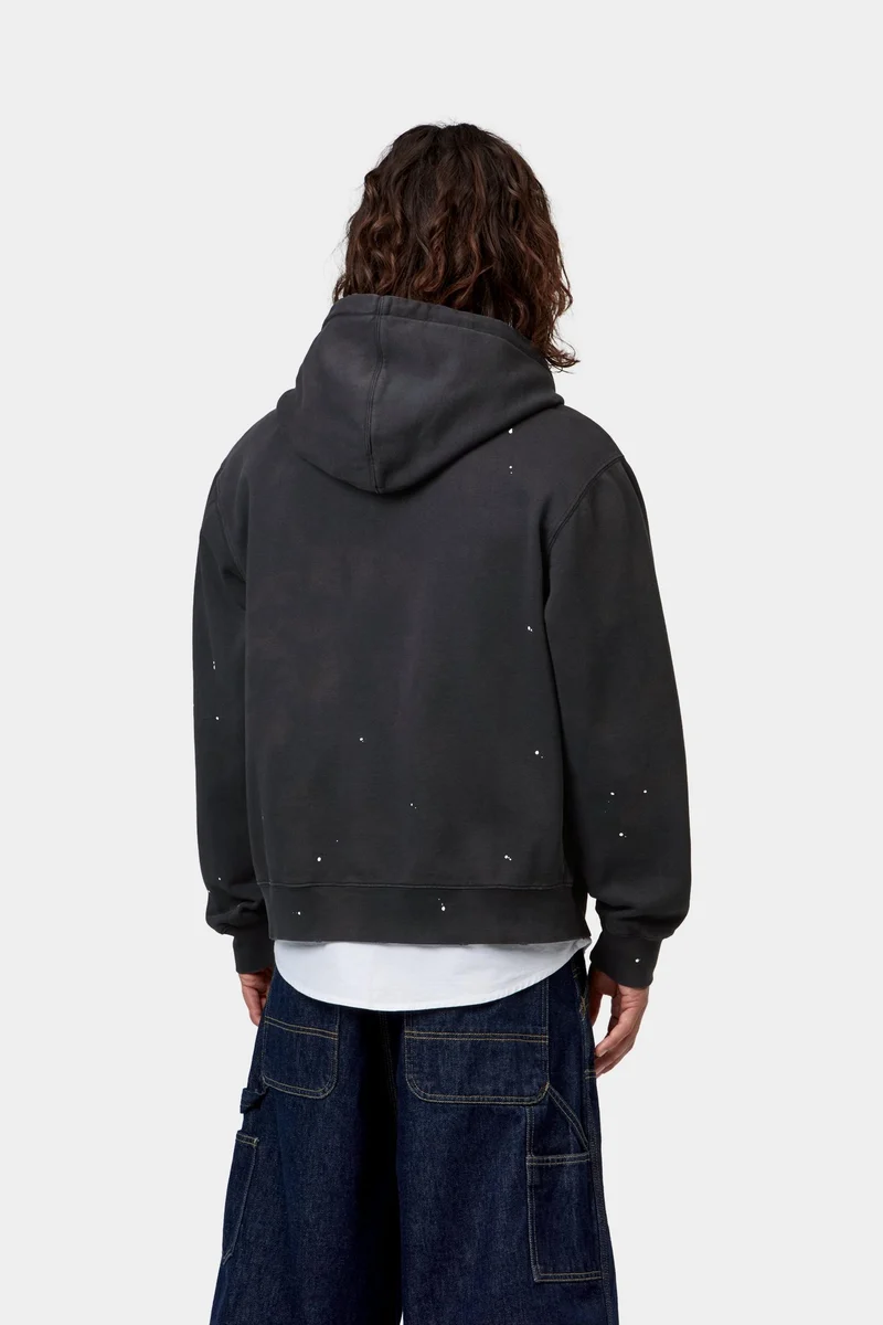 Carhartt WIP Herren-Malerjacke mit Kapuze | Schwarzer Destroyed-Wash-Spritzer