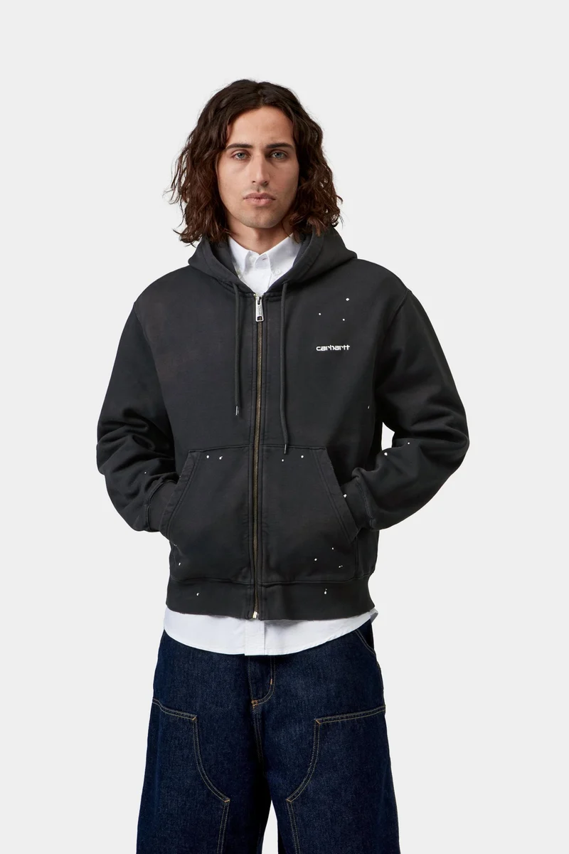 Carhartt WIP Herren-Malerjacke mit Kapuze | Schwarzer Destroyed-Wash-Spritzer