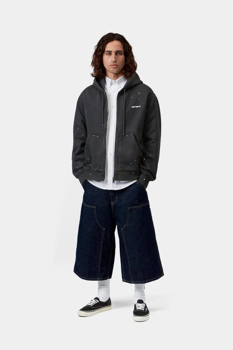 Carhartt WIP Herren-Malerjacke mit Kapuze | Schwarzer Destroyed-Wash-Spritzer