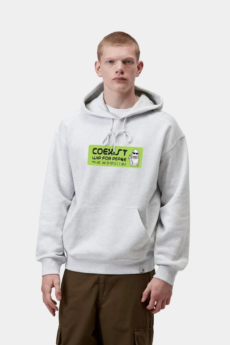 Carhartt WIP Herren-Kapuzenpullover mit Autoaufkleber | Aschgrau meliert
